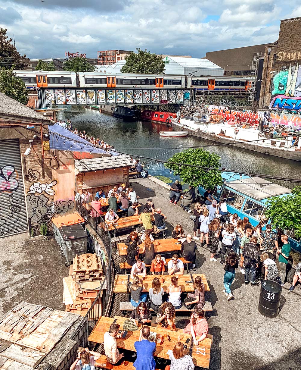 Crate Brewery and Pizzeria riverside pub in Hackney Wick London