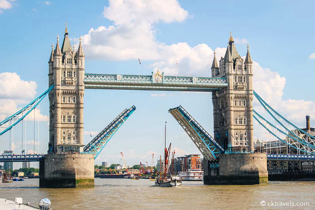 Tower Bridge lifted London. Copyright CK Travels