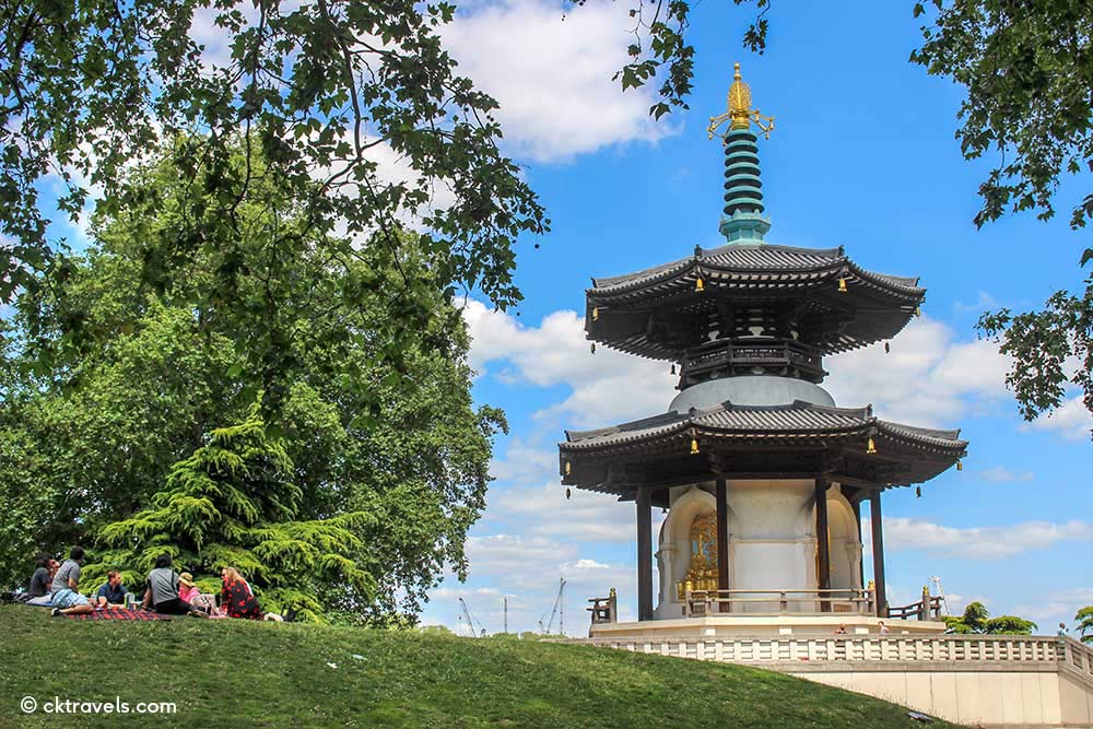 The London Peace Pagoda Battersea Park London. Copyright CK Travels