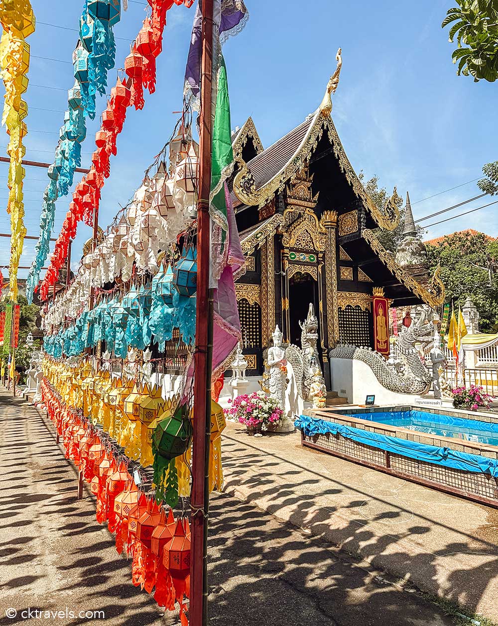 Lanterns outside Wat Inthakhin Sadue Muang temple at Loy Krathong and Chiang Mai lantern festival 