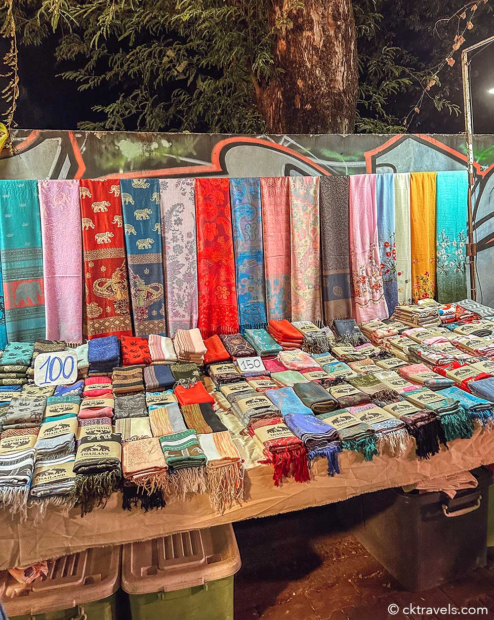 silk scarf stall at Chiang Mai Friday Night Market (Kad Kongkao Walking Street)