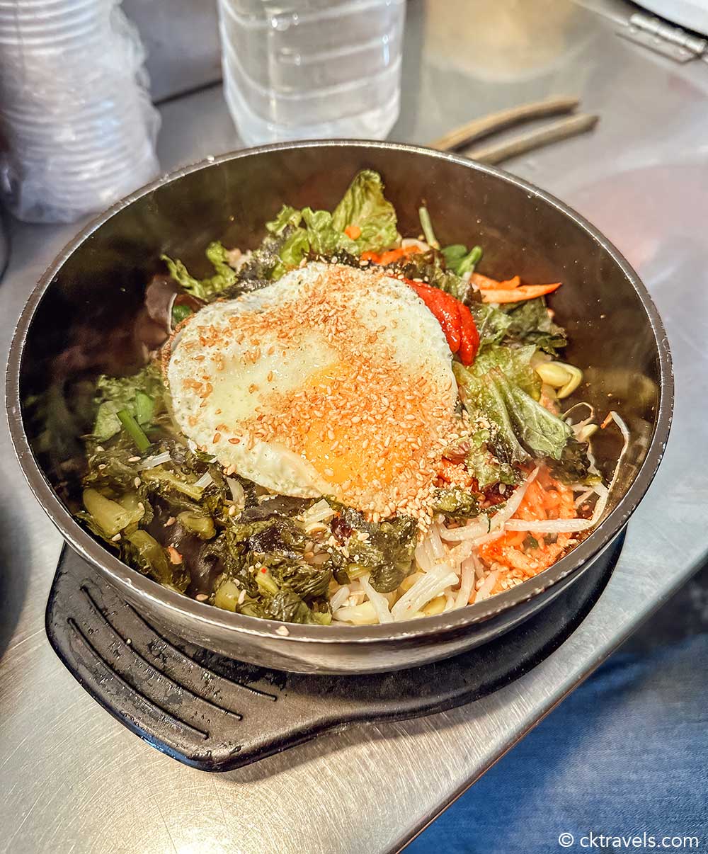 Hot stone Bibimbap at Gwangjang Market Seoul