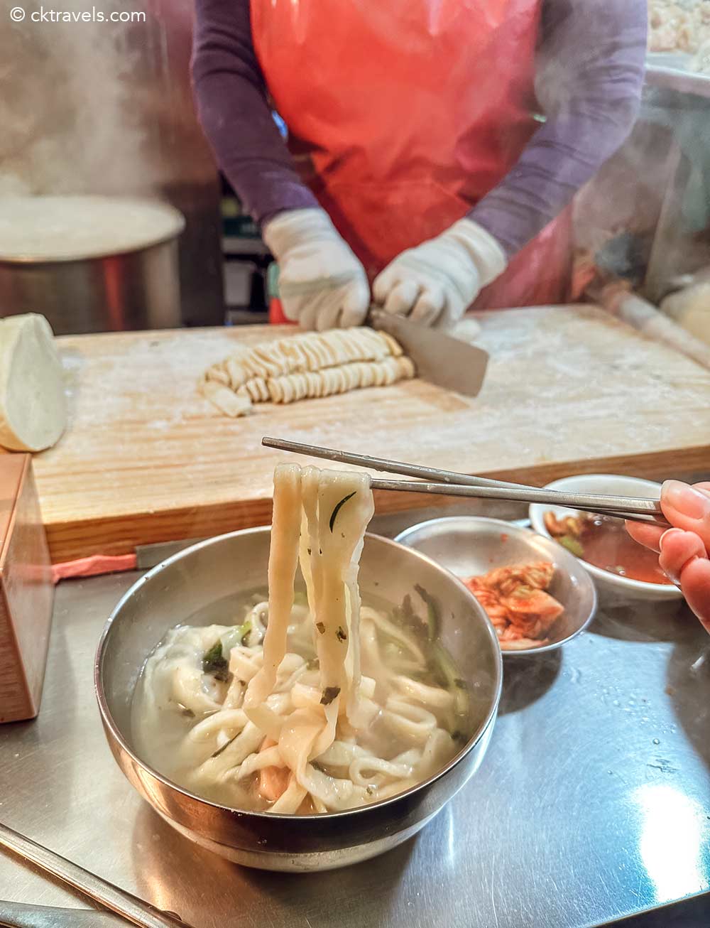 Knife-cut noodles (Gohyang Kalguksu) Street food in South Korea