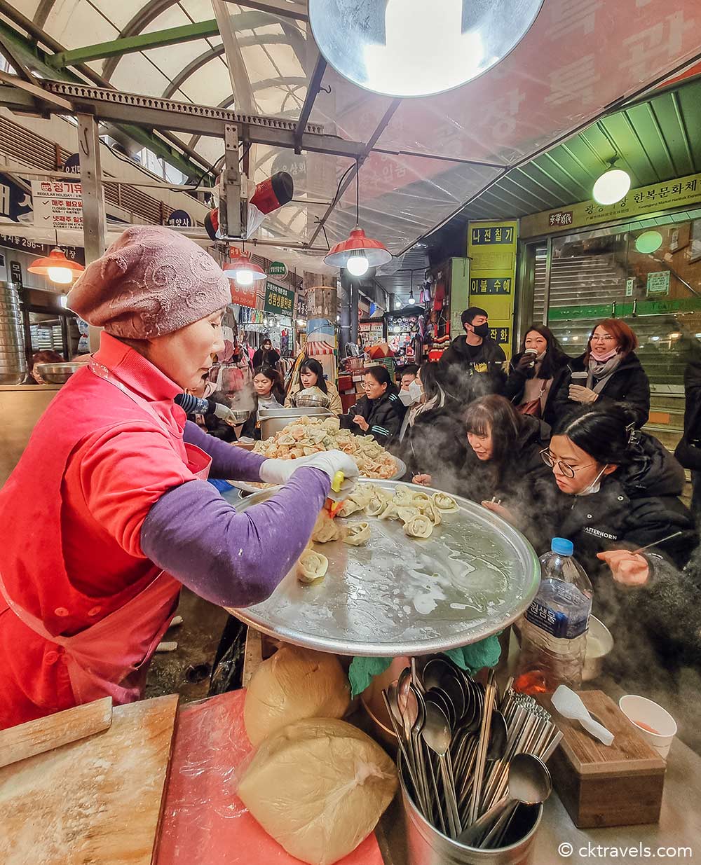 Netflix Street Food Asia knife-cut noodle lady Cho Yonsoon stall at Gwangjang Market, Seoul, South Korea