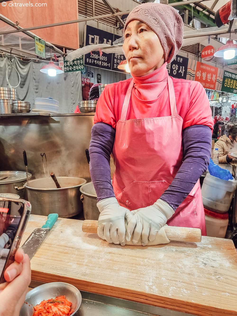 Netflix Street Food Asia knife-cut noodle lady Cho Yonsoon stall at Gwangjang Market, Seoul, South Korea