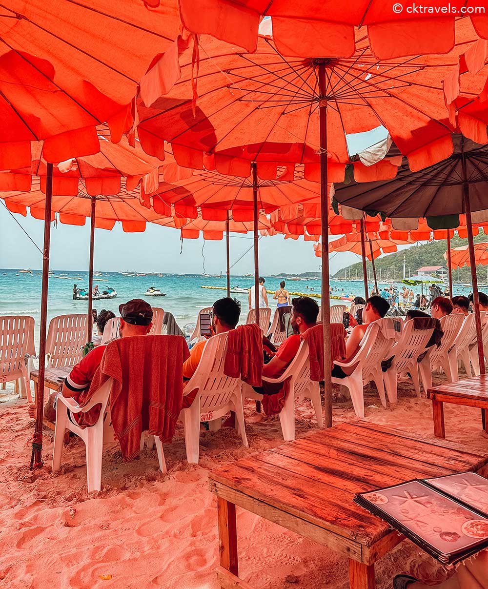 Shaded parasols at Koh Larn  Tawaen Beach