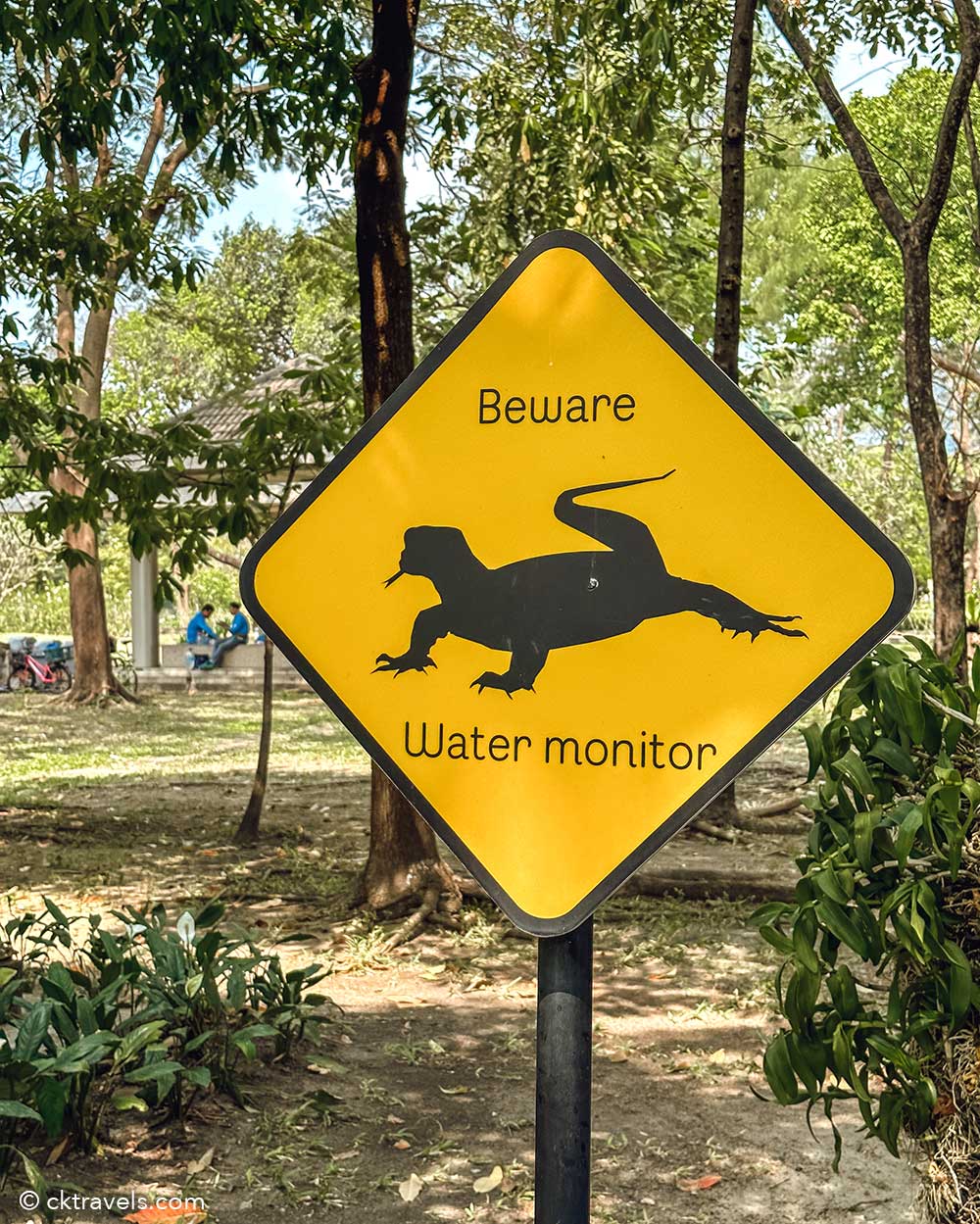 Water monitor sign in Bangkok park
