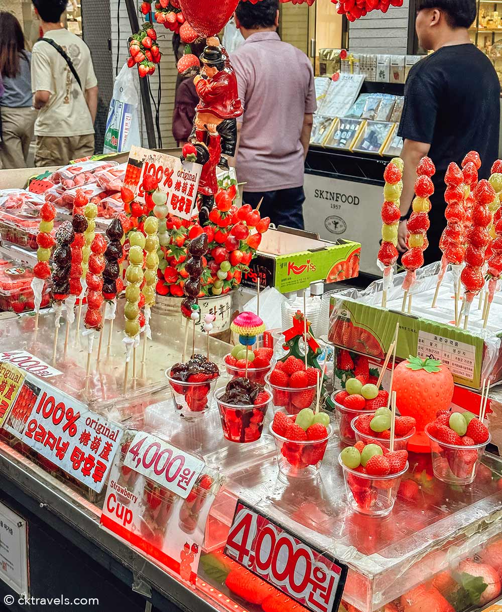 Ddalgi Satang strawberry and grape (fruit hard candy) at Myeongdong Night Market in Seoul