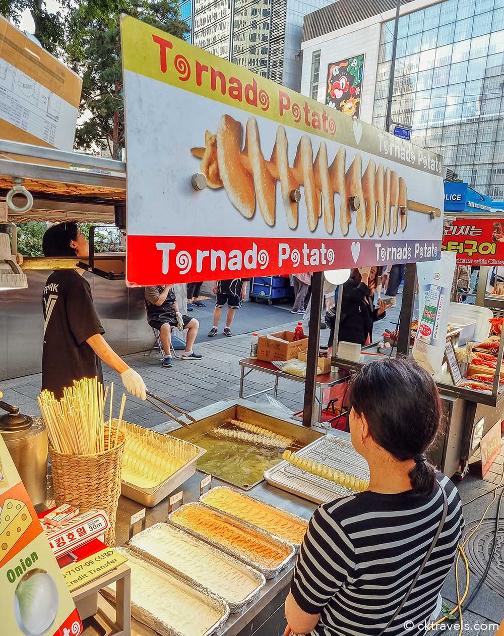 Tornado Potato / Twisted Potatoes / Hweori Gamja food stall in Seoul South Korea