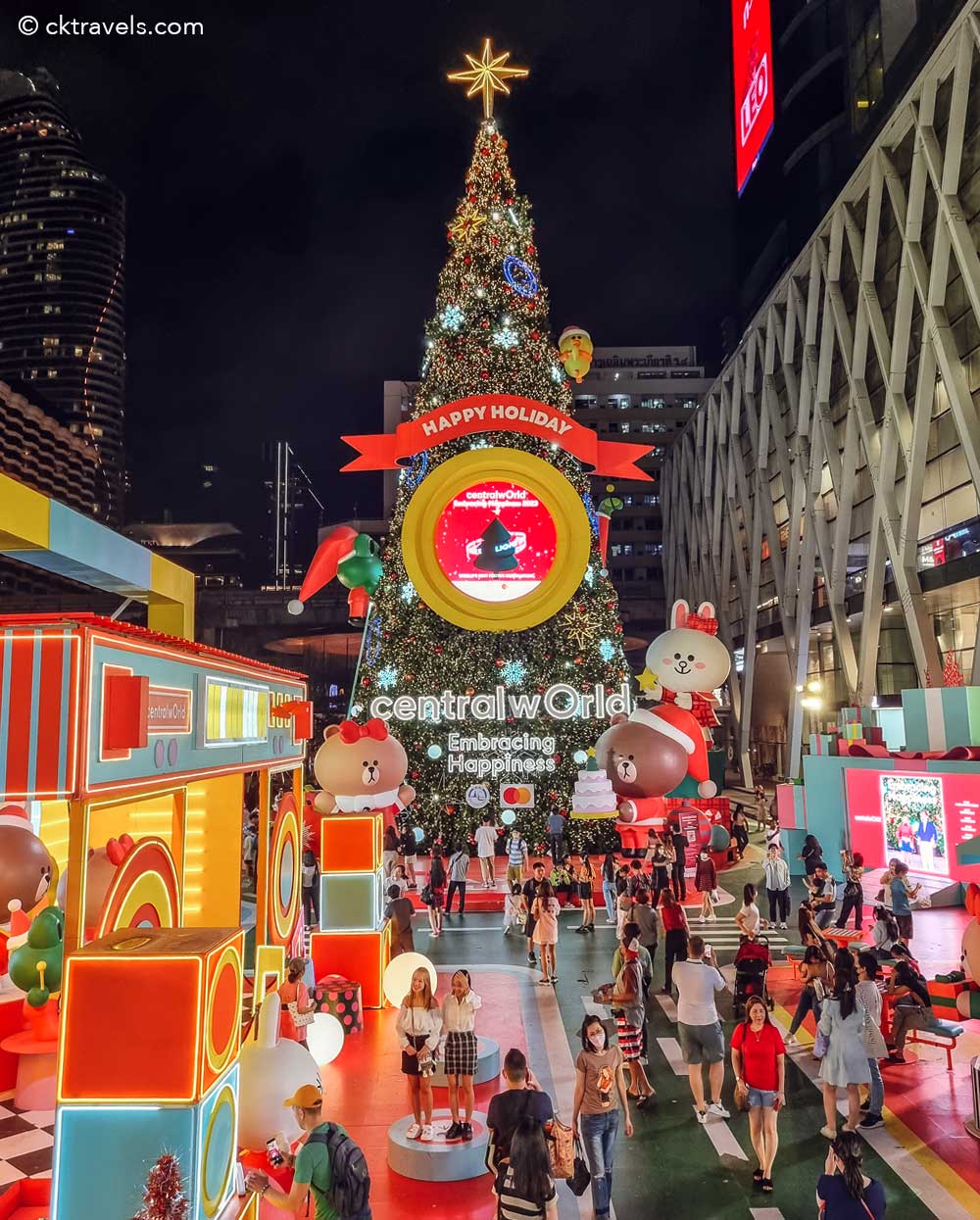 Bangkok CentralWorld mall at Christmas Line Friends decorations and lights