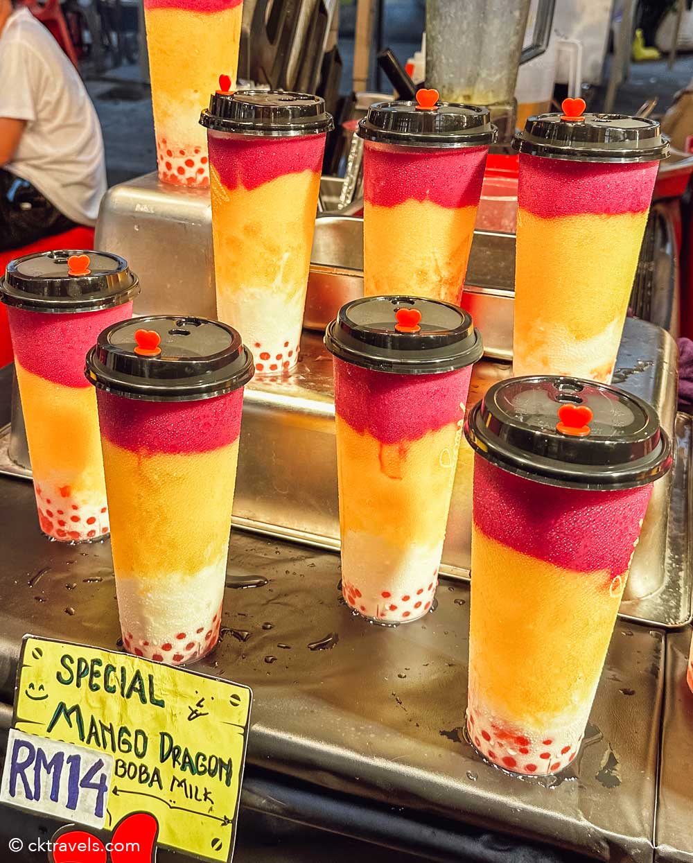 mango dragon fruit boba milk drink Jalan Alor food street night market - Kuala Lumpur