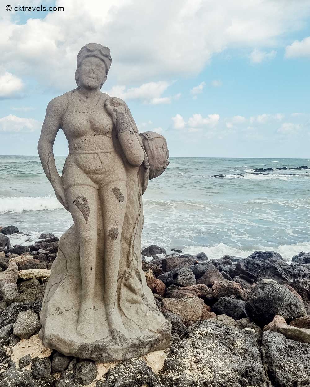 Jeju Island Gwakji Beach diver statue