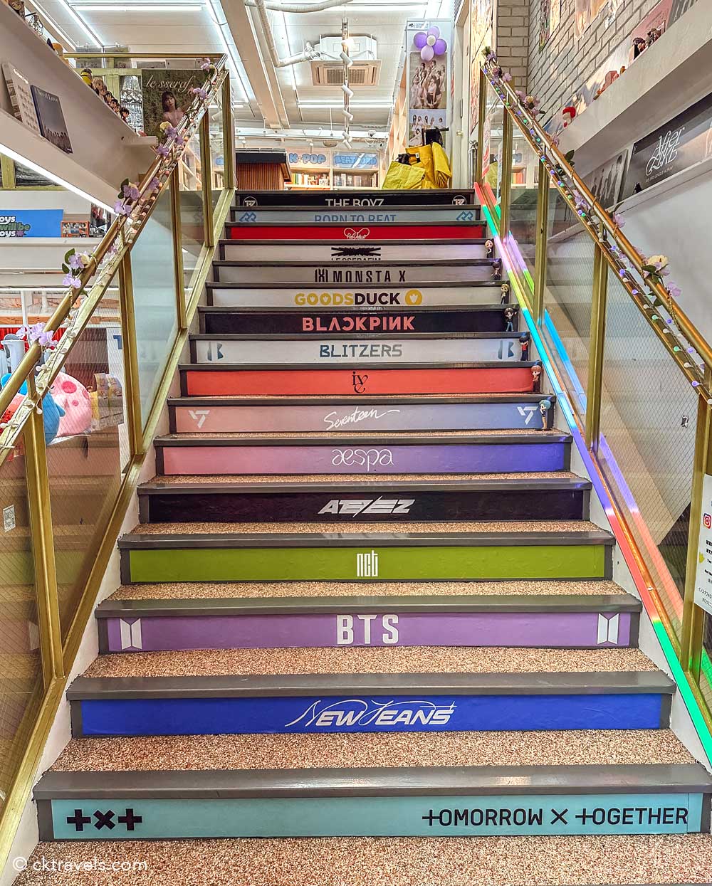All That K K-pop staircase in Myeongdong, Seoul, South Korea.