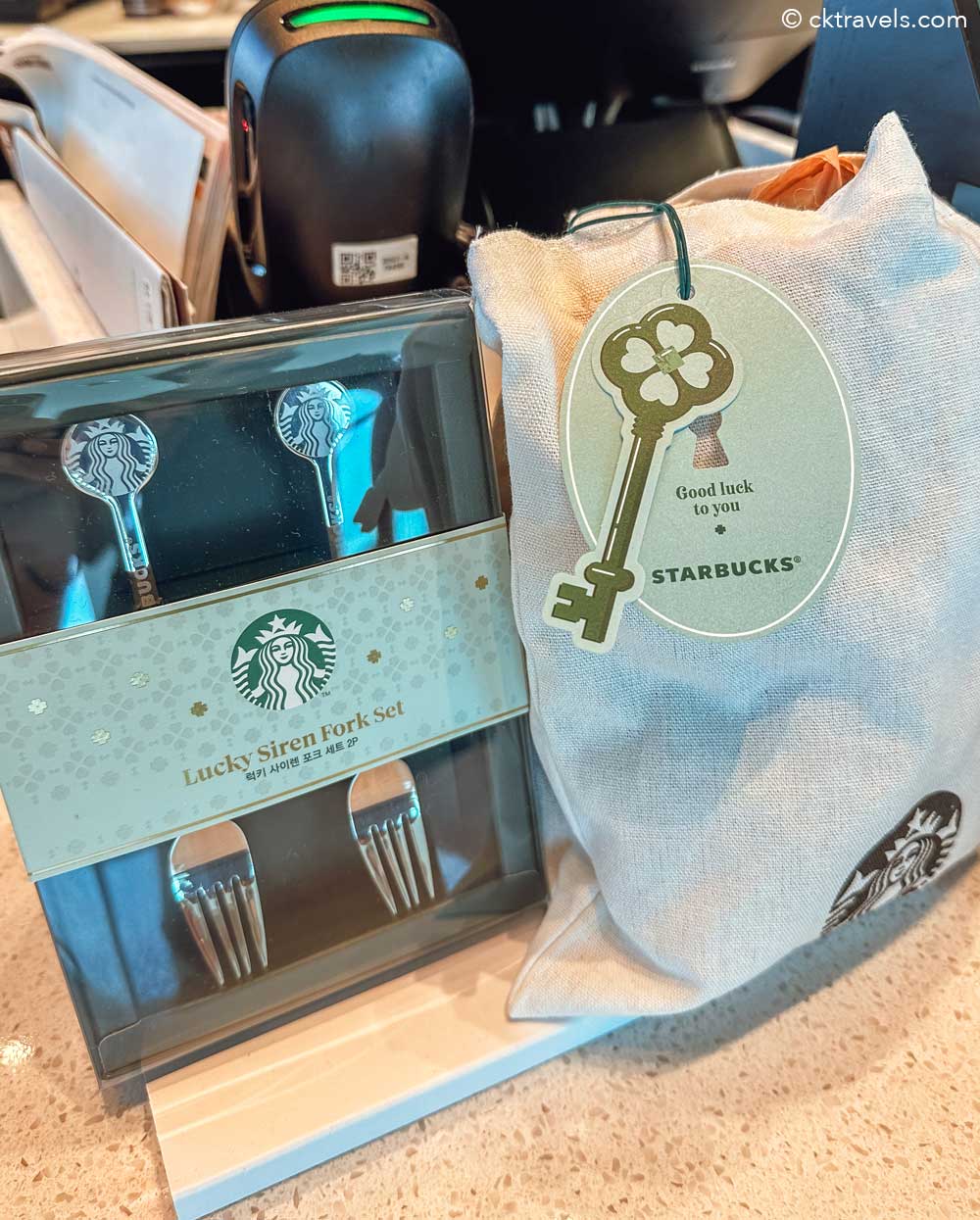Lucky siren fork set at World’s Tallest Starbucks at Busan X The Sky, South Korea