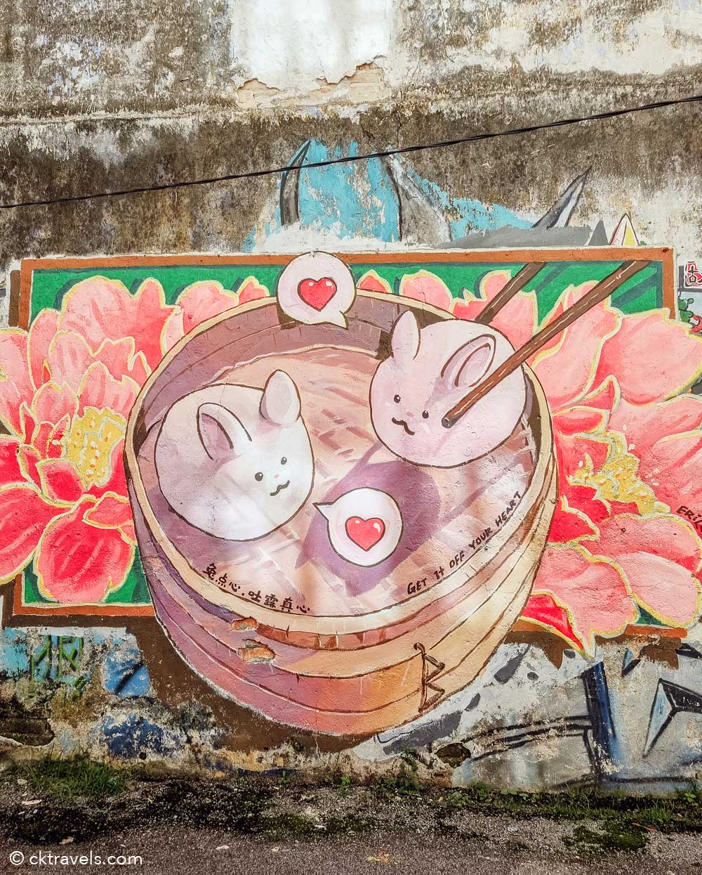Ipoh Mural Art’s Lane Rabbit bao dim sum street art bamboo steamer