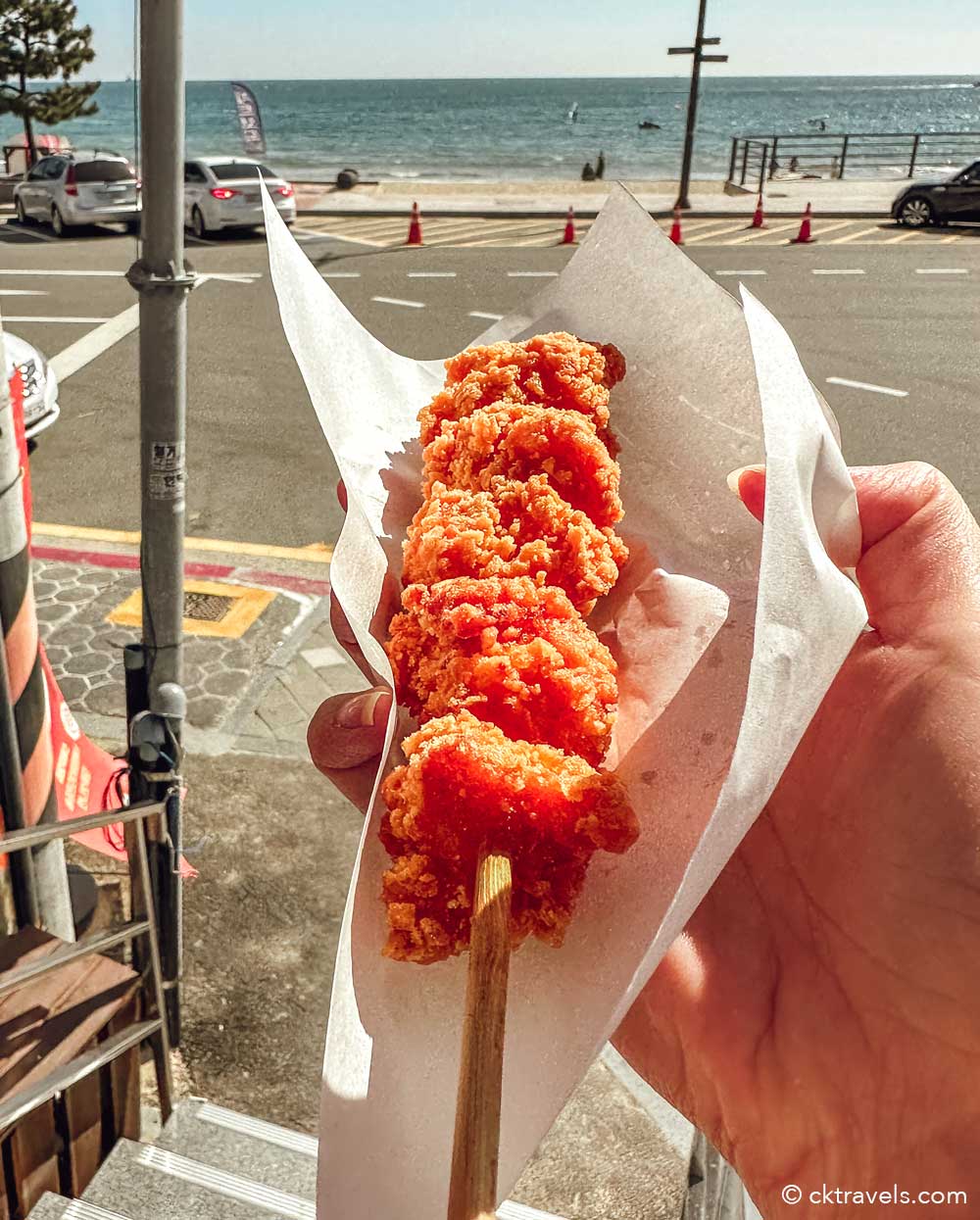 Korean fried chicken on a stick from CU convenience stores in South Korea