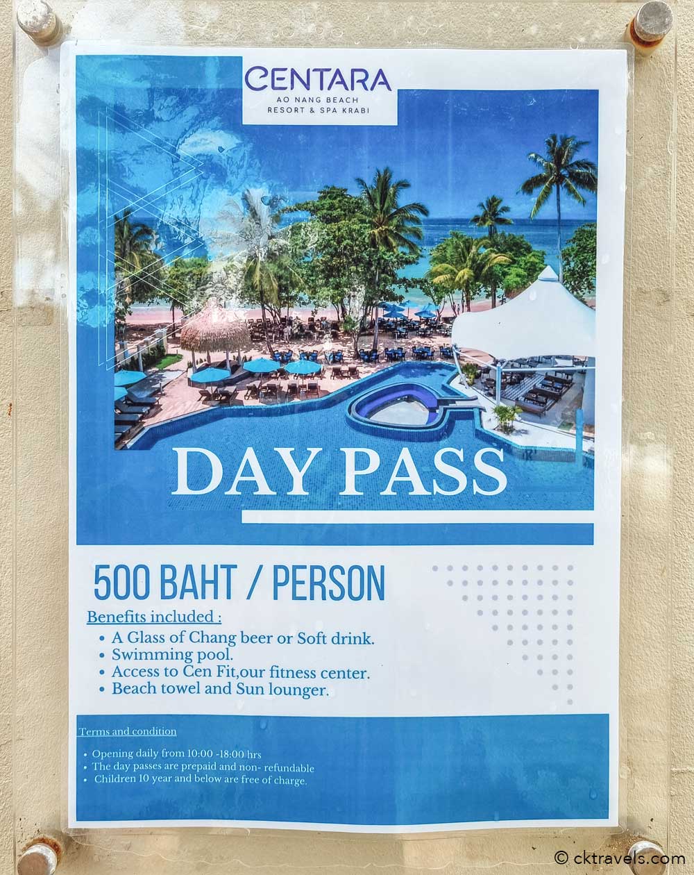 Centara Ao Nang Beach Resort pool day pass price